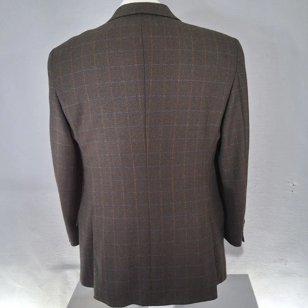 Barry Bricken Blazer Men 42R Brown Herringbone Windowpane Sport Coat Double Vent